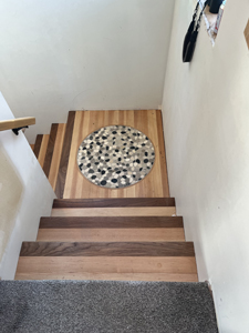 Rubus Woodworks Quilted maple table with walnut accents